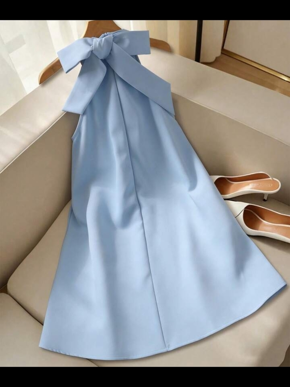 Pearl-Embellished Light Blue Halter Dress for Girls - Picture 2 of 7